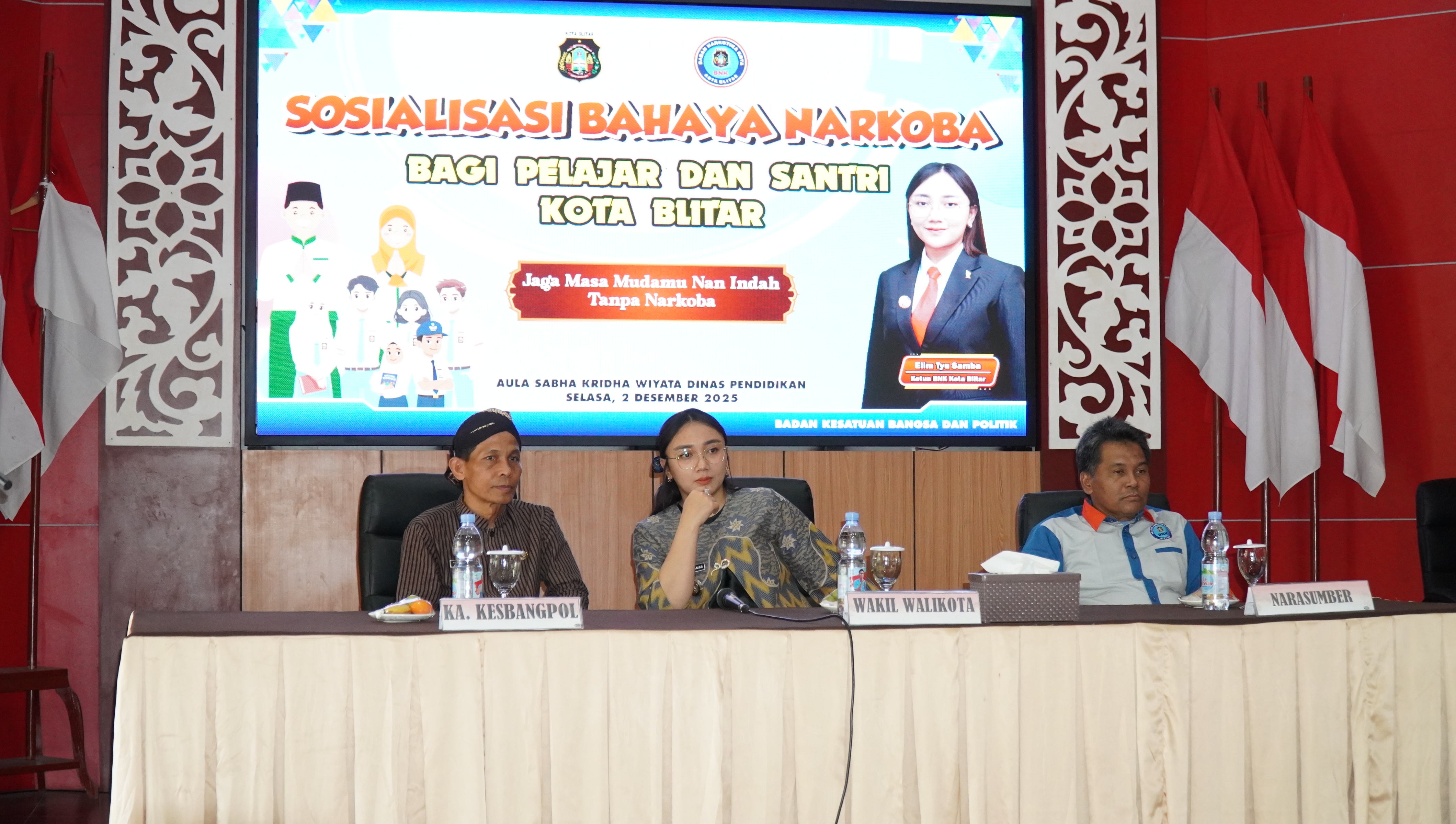 2 Desember 2025 - Sosialisasi Waspada Narkoba Bagi Santri &amp; Pelajar Kota Blitar di Aula Sabha Kridha Wiyata Dispendik