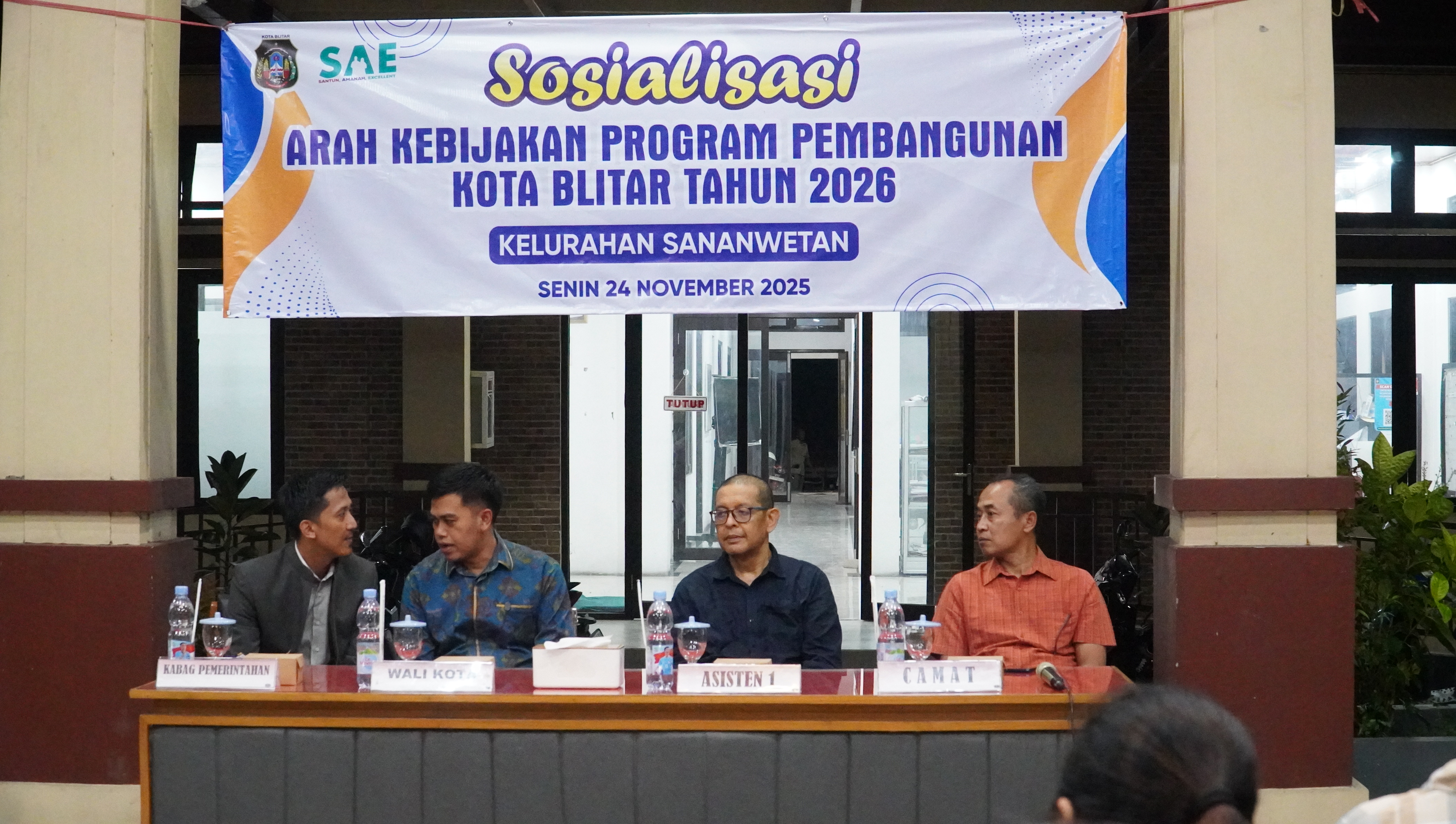 24 November 2025- Sosialisasi Arah kebijakan program pembangunan kota blitar tahun 2026 oleh Walikota Blitar di Balai Kel.Sananwetan