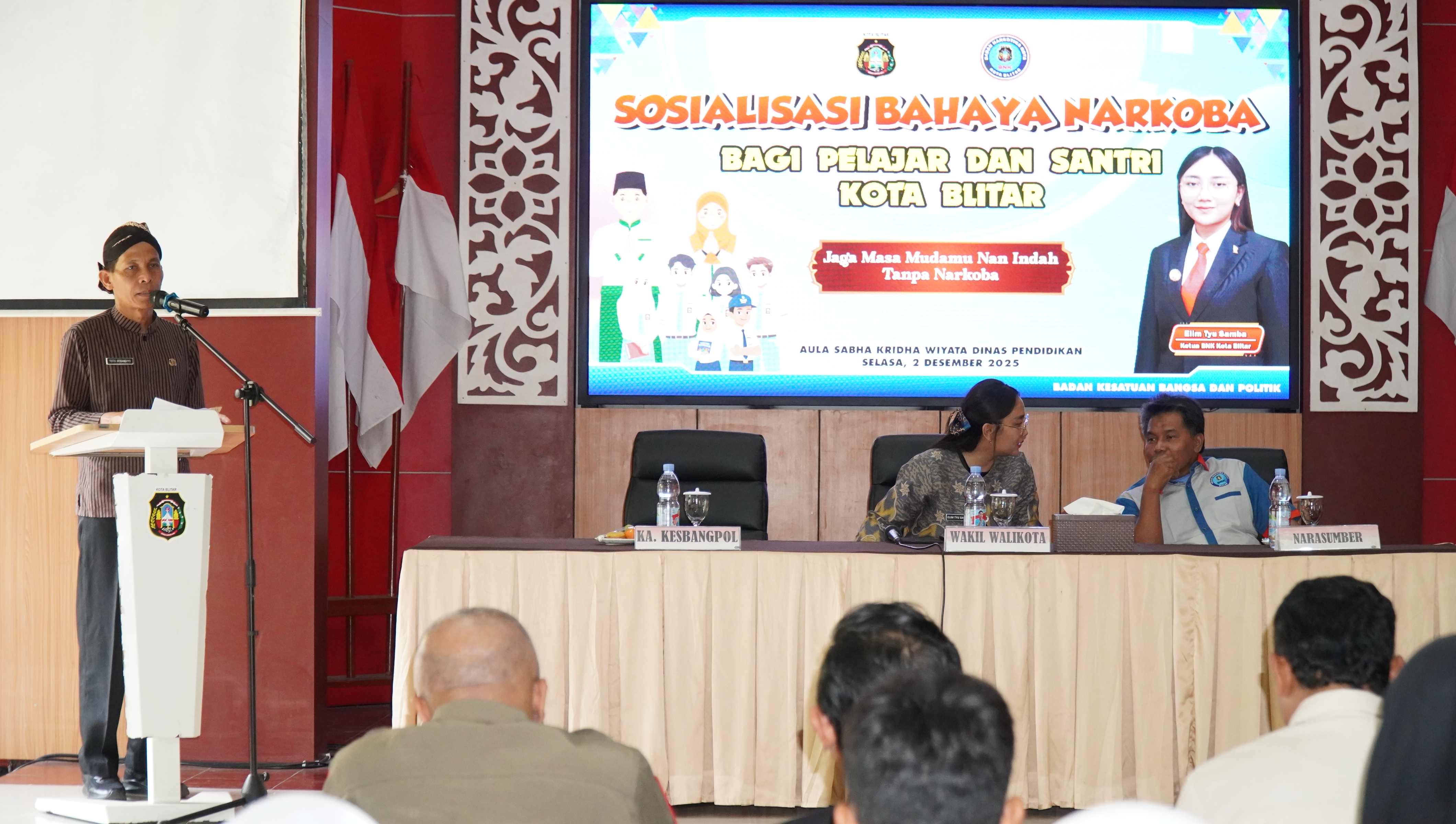 2 Desember 2025 - Sosialisasi Waspada Narkoba Bagi Santri &amp;amp; Pelajar Kota Blitar di Aula Sabha Kridha Wiyata Dispendik